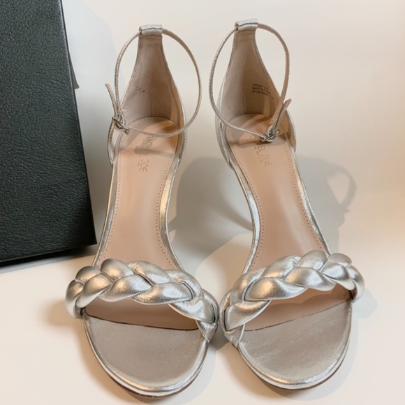 Rachel Zoe Ashton Silver Leather Stiletto Heel Pumps Ankle Strap open toe Sandal - Picture 7 of 16